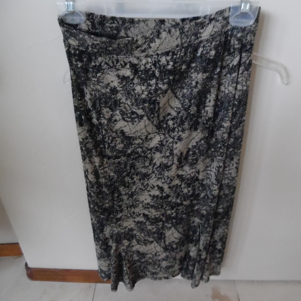 Laura Scott Floral Knit A-Line Skirt Black Beige Long Pull On Size S